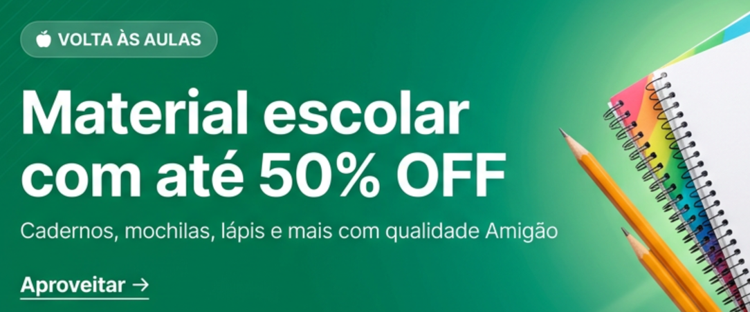 Material escolar com até 50% OFF